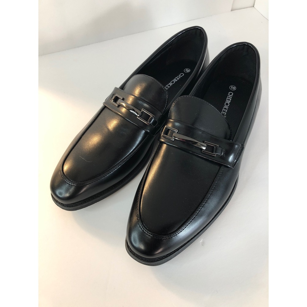 Cherokee Men's Black Loafers‎ Size 10 Classic Slip-On Dress Shoes with Metal Bit